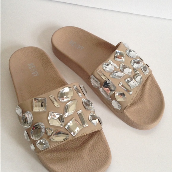 NEW RENVY NEW Leather Embellished Nude Slides - Picture 3 of 9